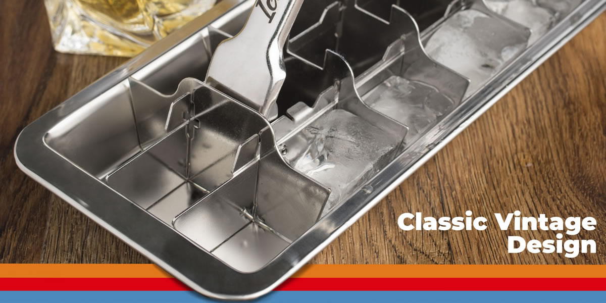 This Stainless Steel Ice Cube Tray with a lever handle is a
